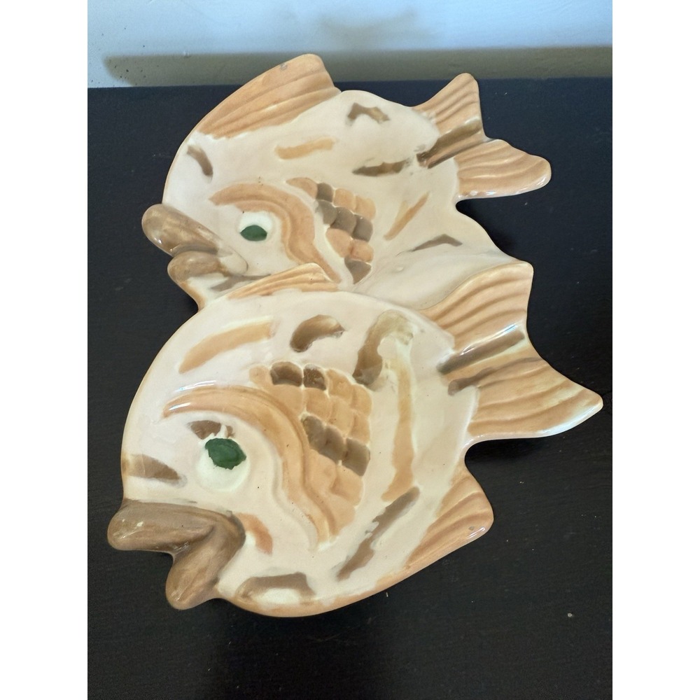 Vintage‎ Ceramic Porcelain Double Fish Dish Trinket Jewelry Organizer 8"L